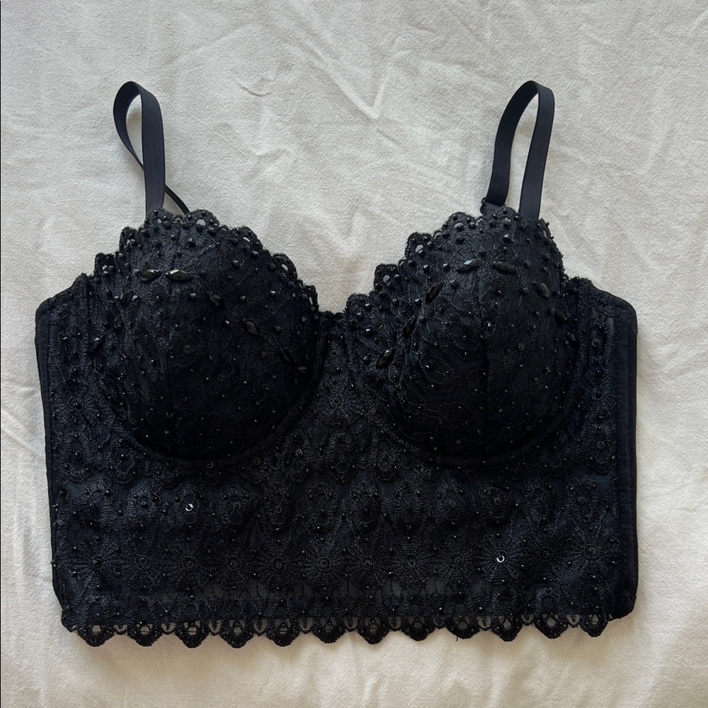 Windsor Black Beaded and Lace Corset